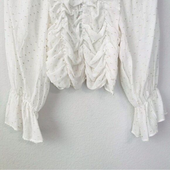 New! ZARA Bohemian Peasant Balloon Sleeve Swiss Dot Ruched Cropped Blouse Top - Picture 4 of 9